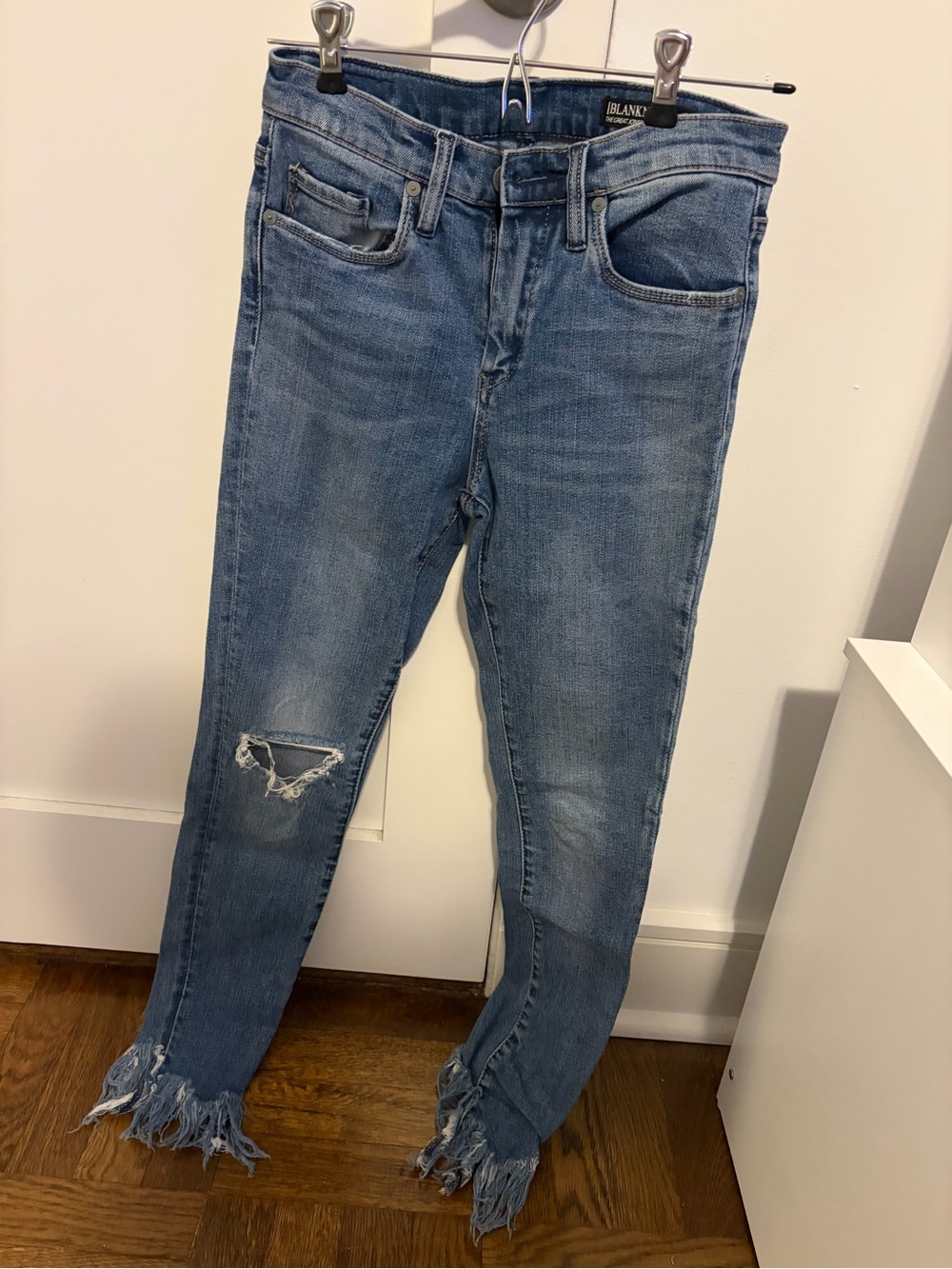 Blank NYC Light Blue Skinny Distressed Jeans with Frayed Hem